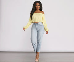 Off The Shoulder Long Sleeve Gauze Crop Top - Lady Occasions