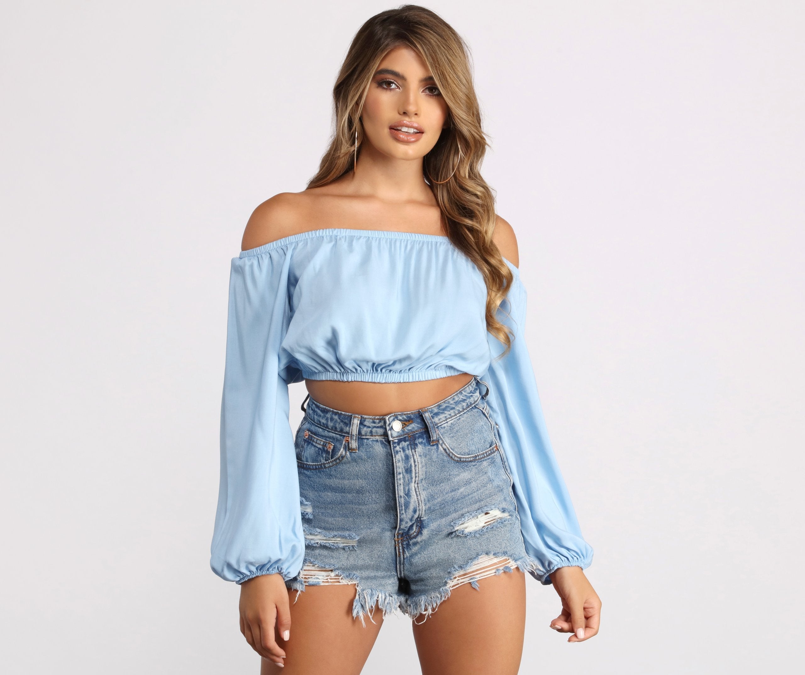 Off the Shoulder Long Sleeve Crop Top - Lady Occasions