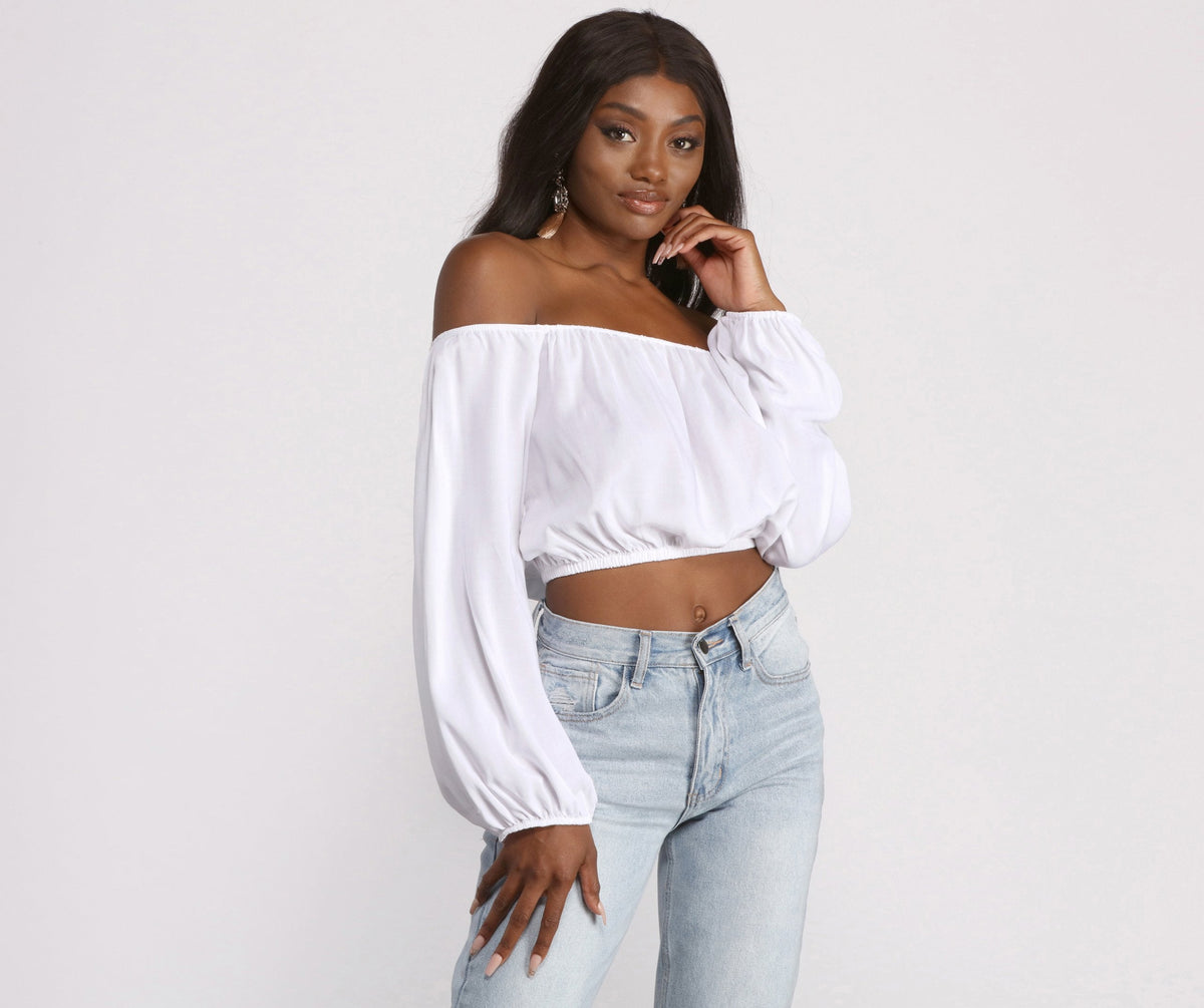 Off the Shoulder Long Sleeve Crop Top - Lady Occasions