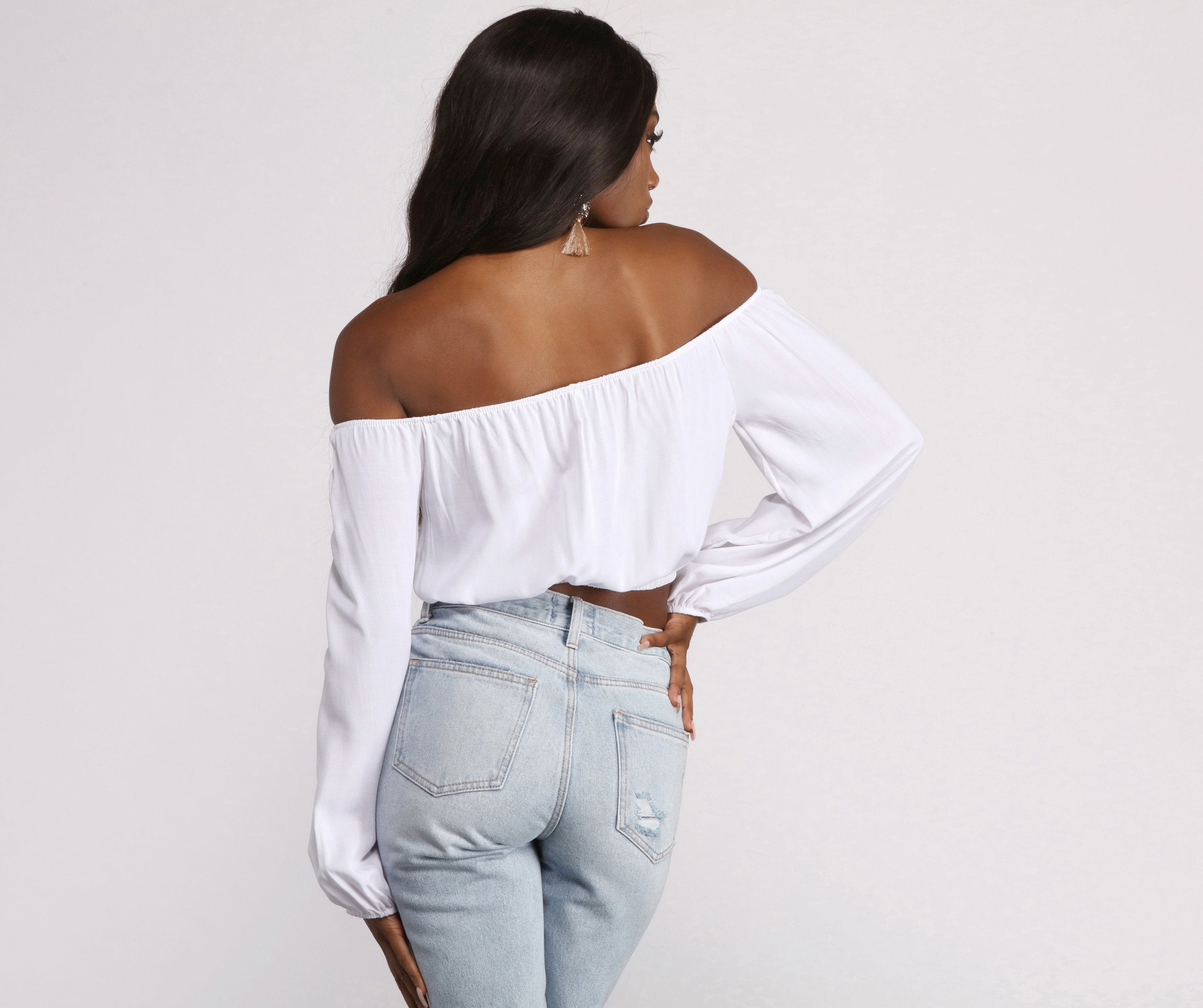 Off the Shoulder Long Sleeve Crop Top - Lady Occasions