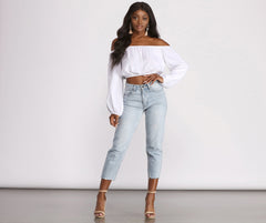 Off the Shoulder Long Sleeve Crop Top - Lady Occasions