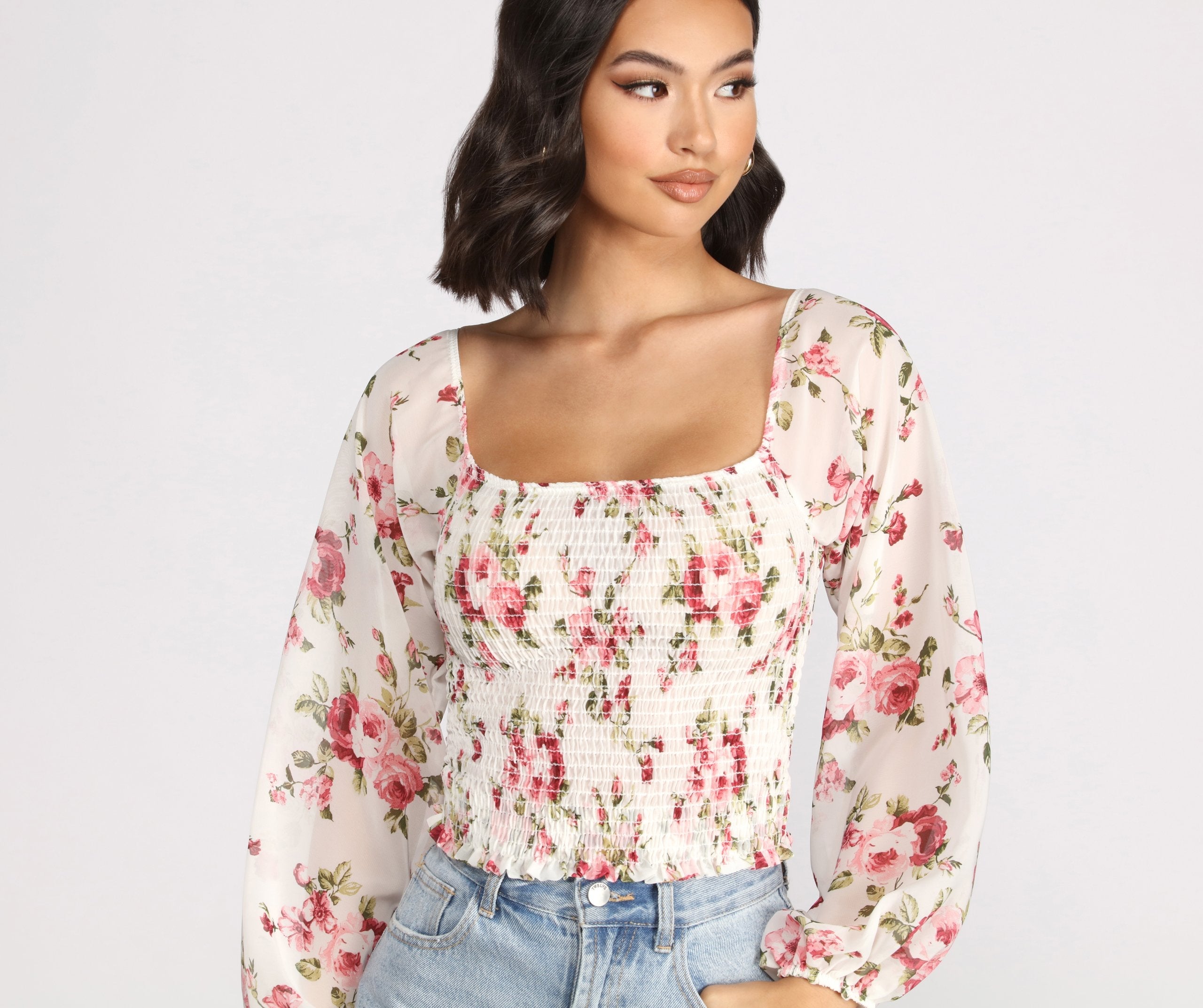 Off The Shoulder Floral Smocked Top - Lady Occasions