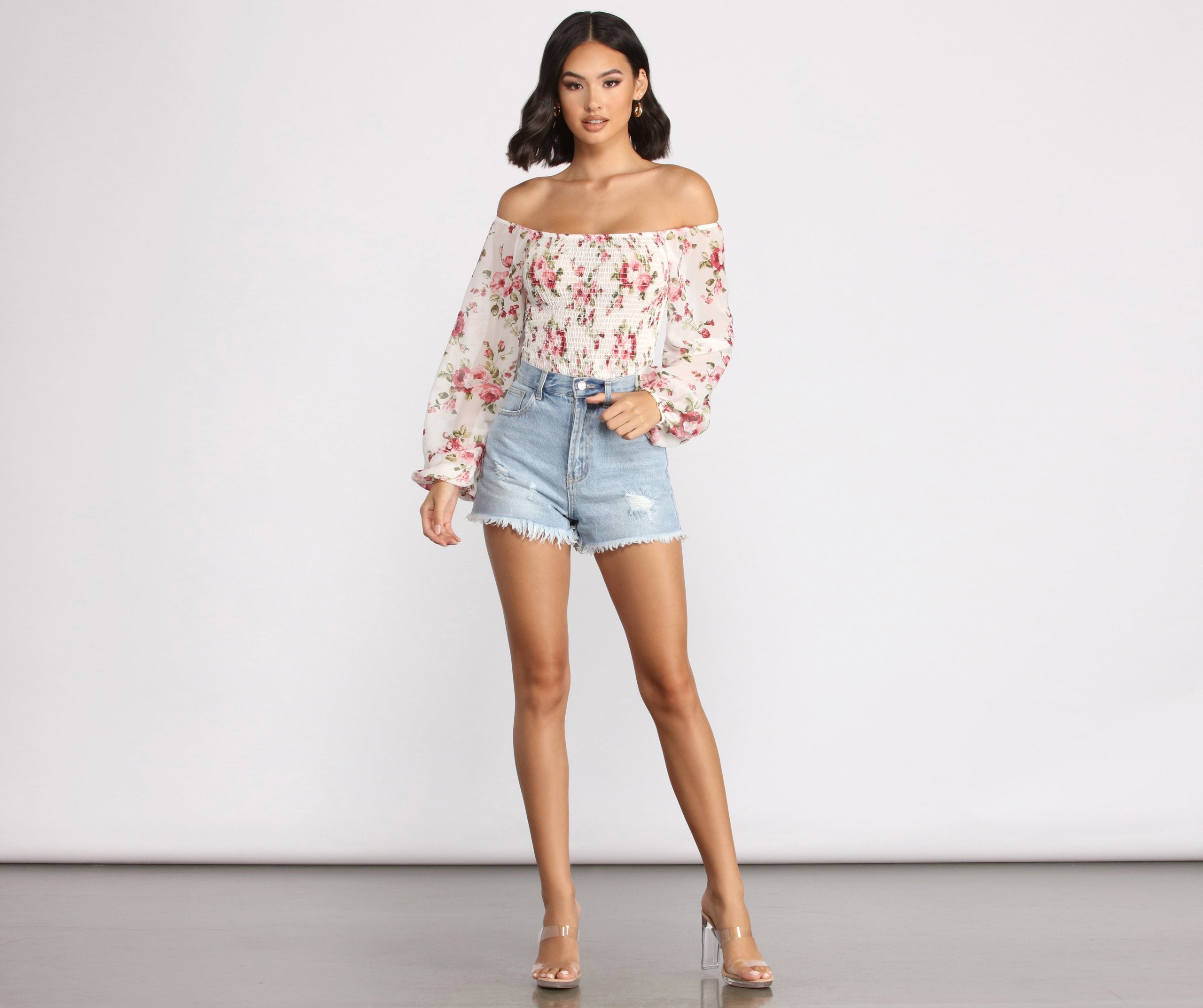 Off The Shoulder Floral Smocked Top - Lady Occasions