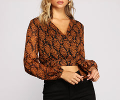 Fall Floral Wrap Front Crop Top - Lady Occasions