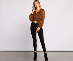 Fall Floral Wrap Front Crop Top - Lady Occasions