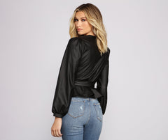 Bold and Belted Faux Leather Top - Lady Occasions