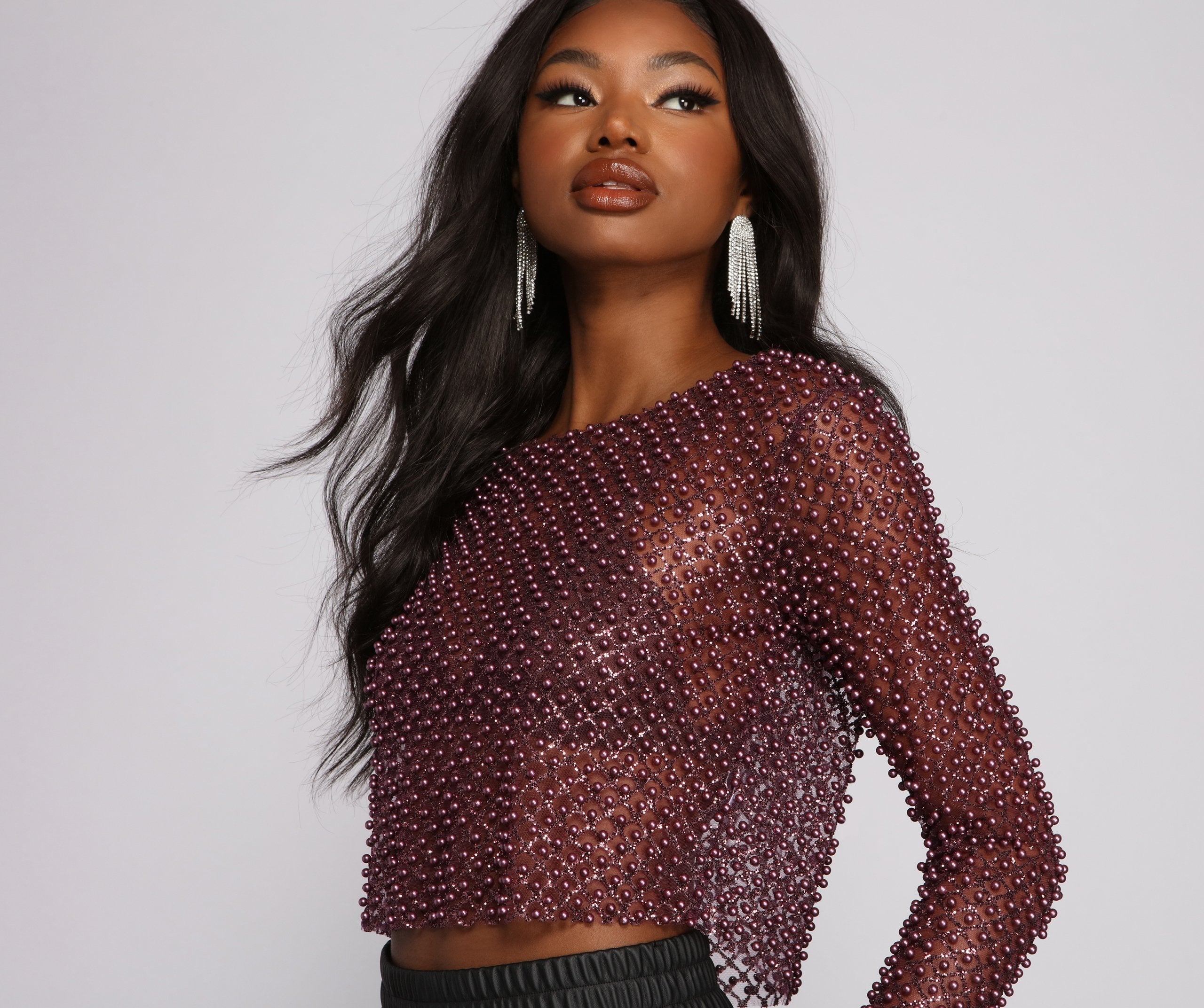 Feelin' Glamorous Glitter Mesh Crop Top - Lady Occasions