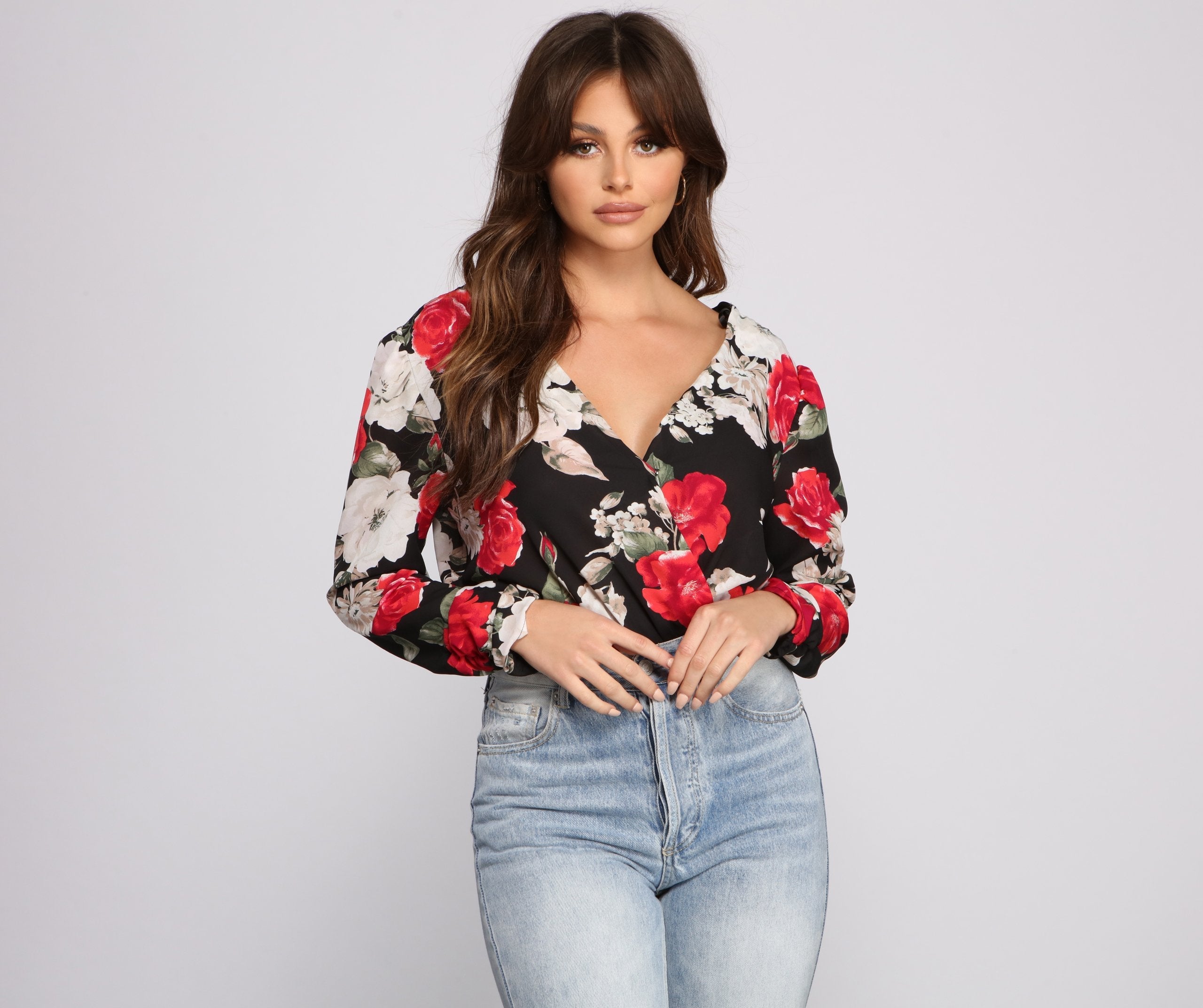 Floral Fusion Puff Sleeve Bodysuit - Lady Occasions