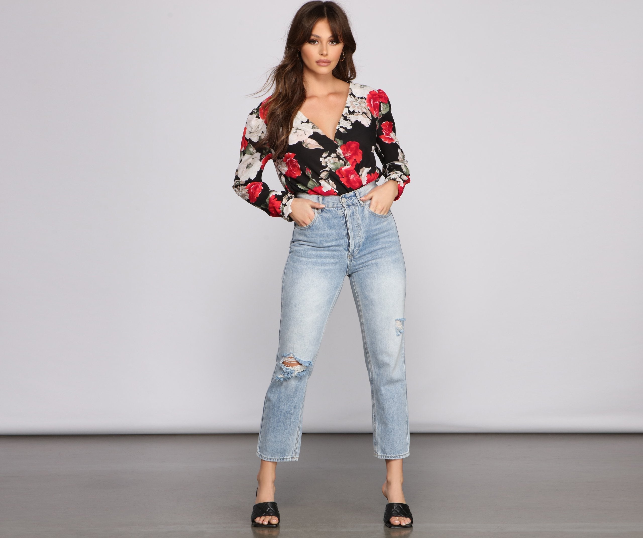 Floral Fusion Puff Sleeve Bodysuit - Lady Occasions