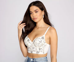 Glamorous Floral Sequin Cropped Bustier - Lady Occasions