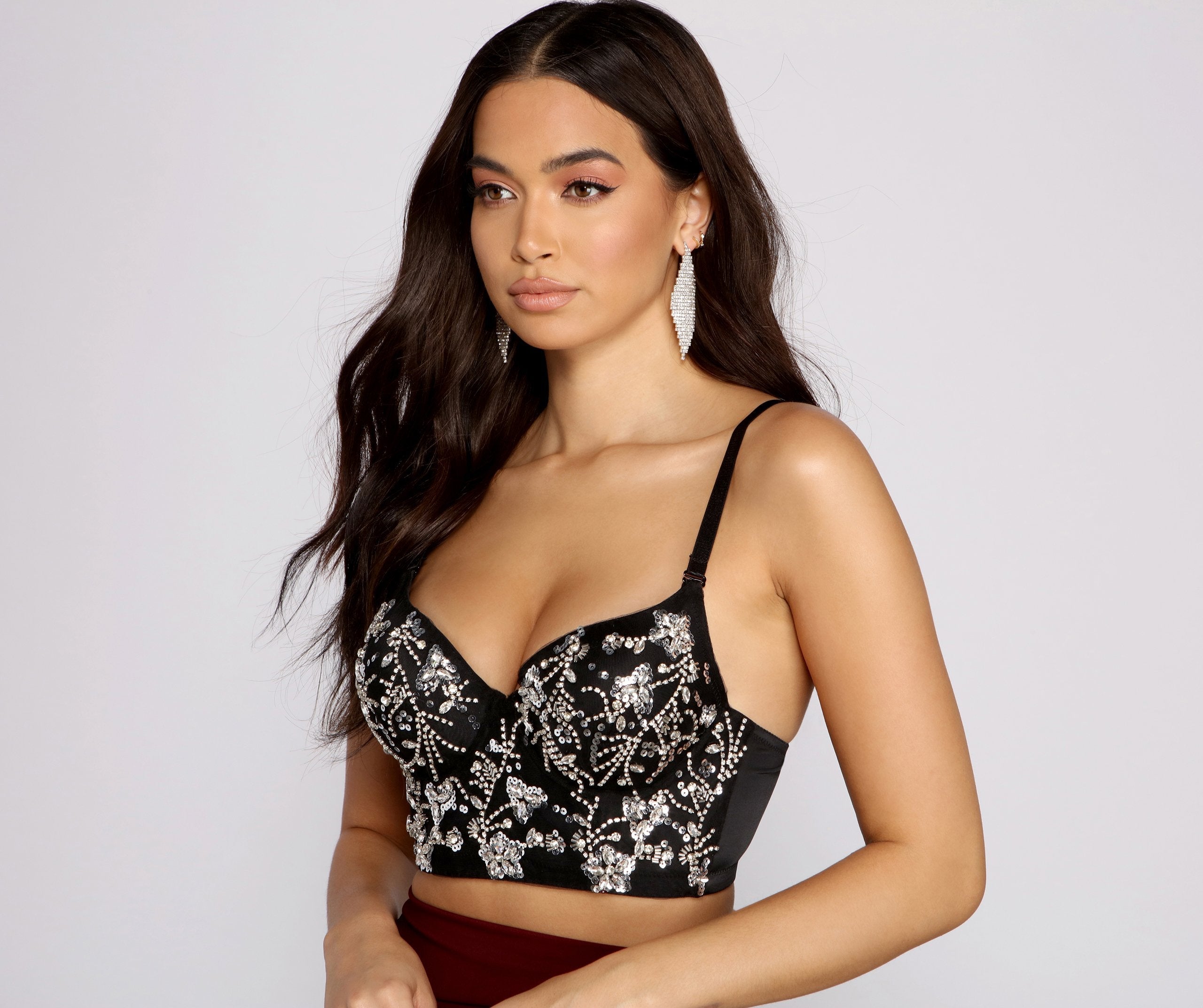 Glamorous Floral Sequin Cropped Bustier - Lady Occasions