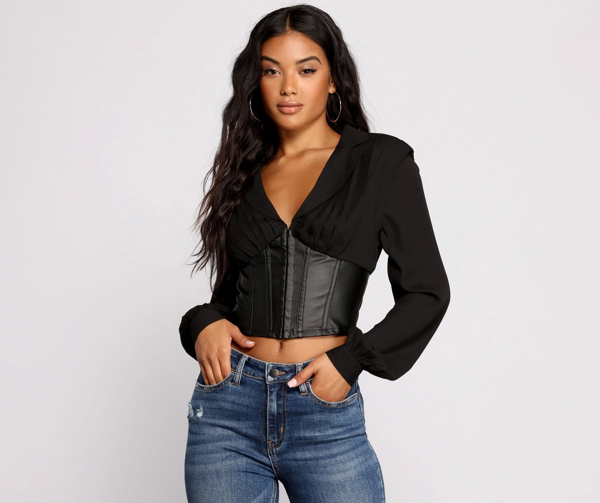 Stunning Satin and Faux Leather Corset Crop Top - Lady Occasions