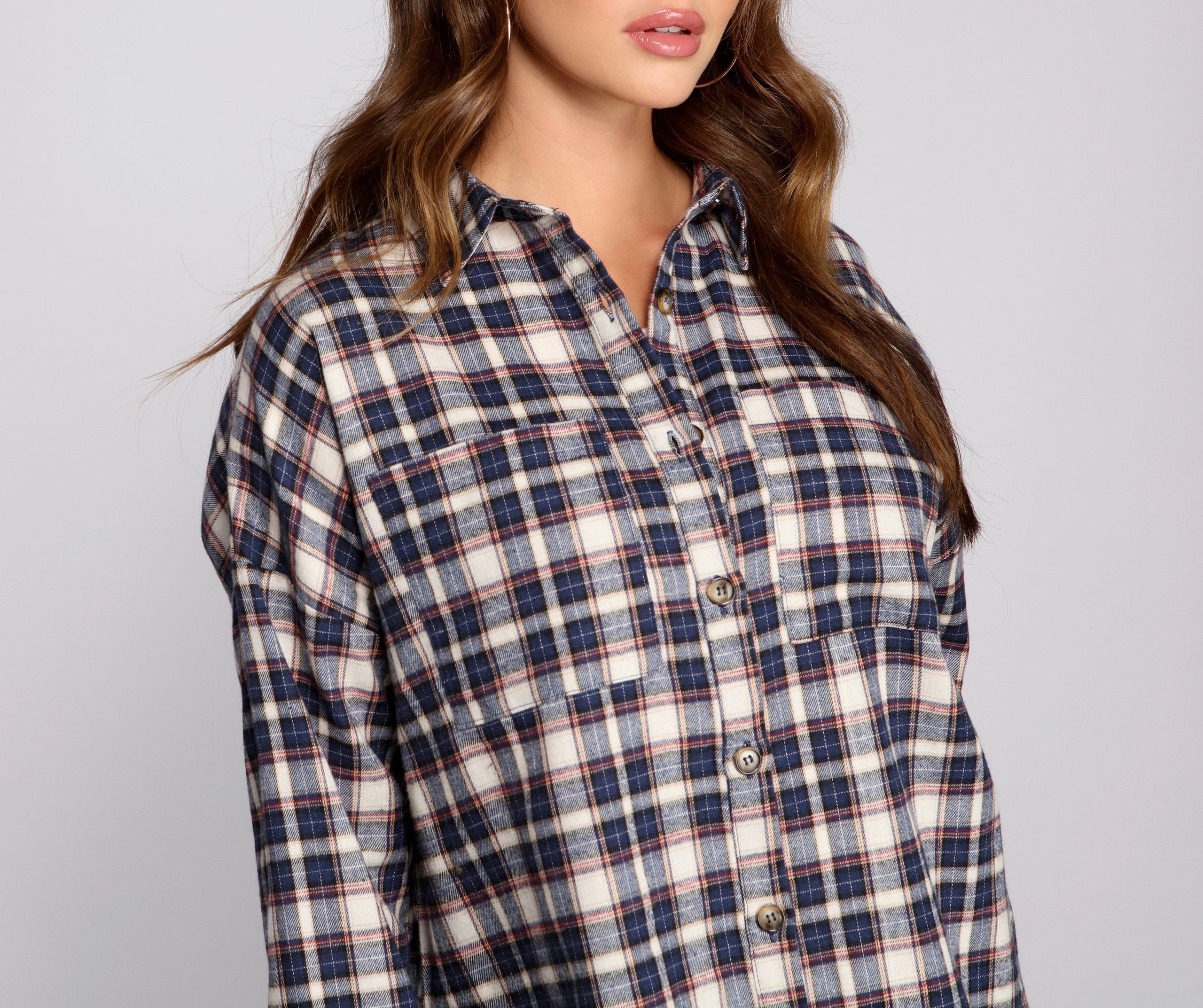 Flannel Mood Button Down Top - Lady Occasions