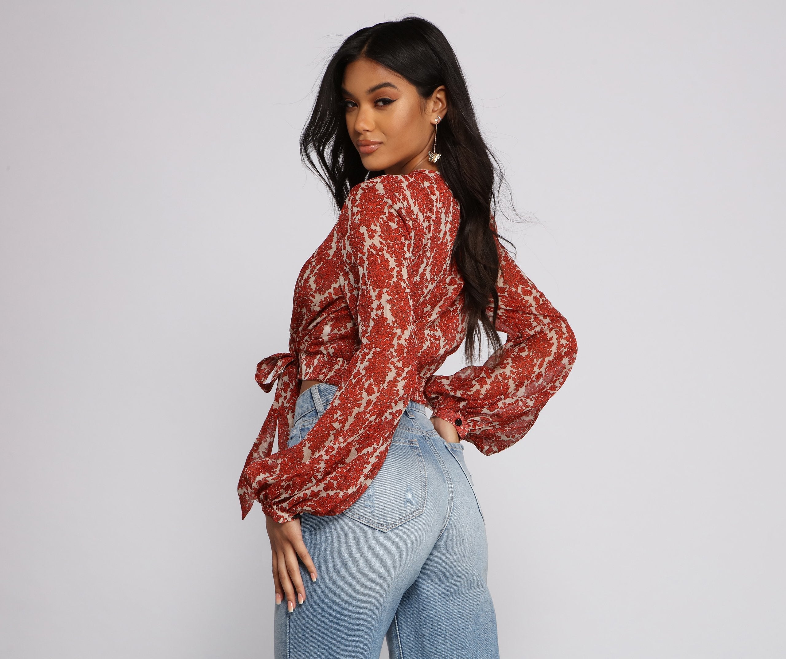 Fall Floral Wrap Front Crop Top - Lady Occasions