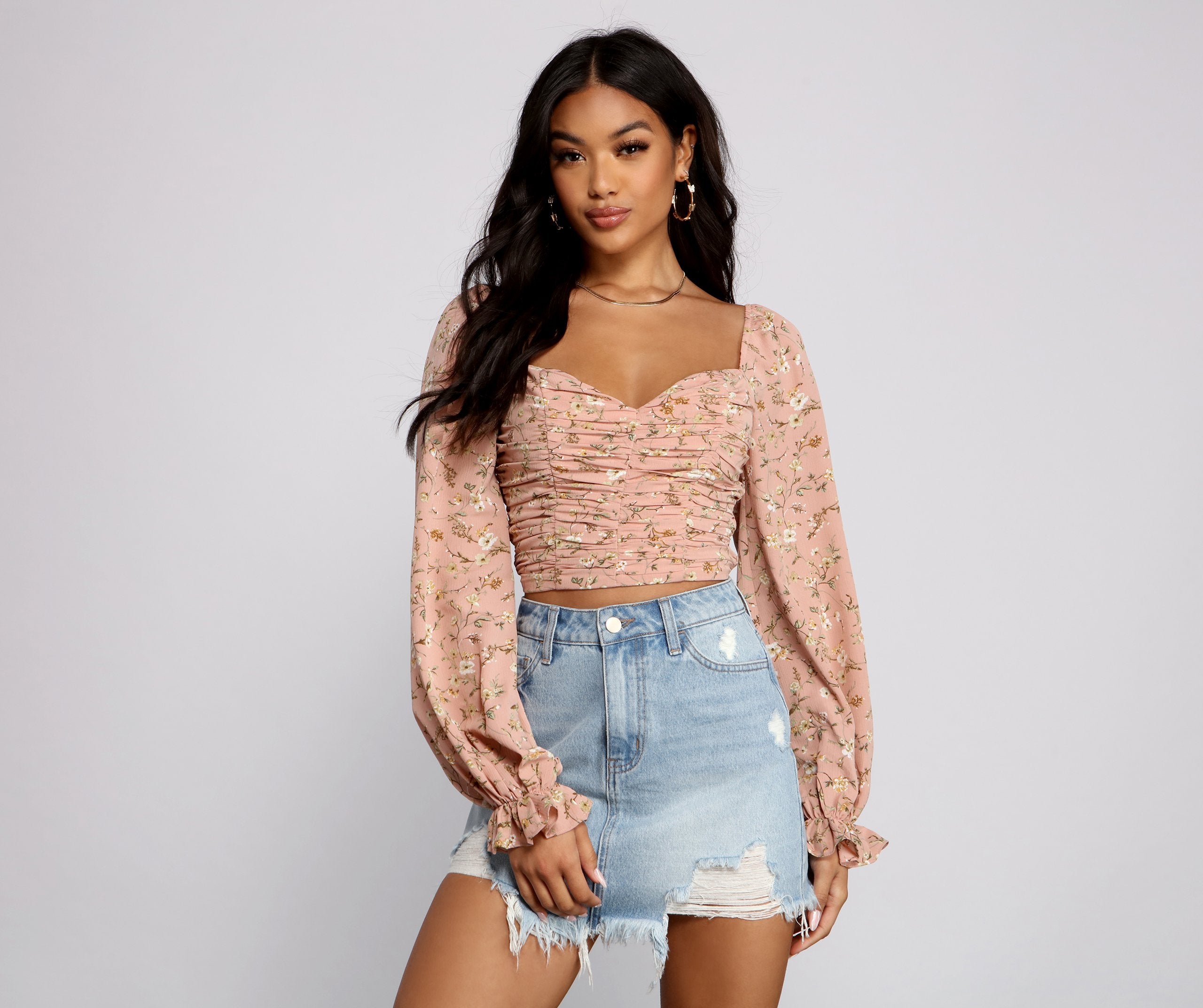 Falling For Florals Puff Sleeve Crop Top - Lady Occasions