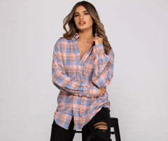 Effortlessly Edgy Mood Button-Up Flannel Tunic - Lady Occasions
