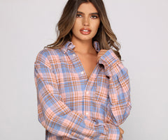 Effortlessly Edgy Mood Button-Up Flannel Tunic - Lady Occasions