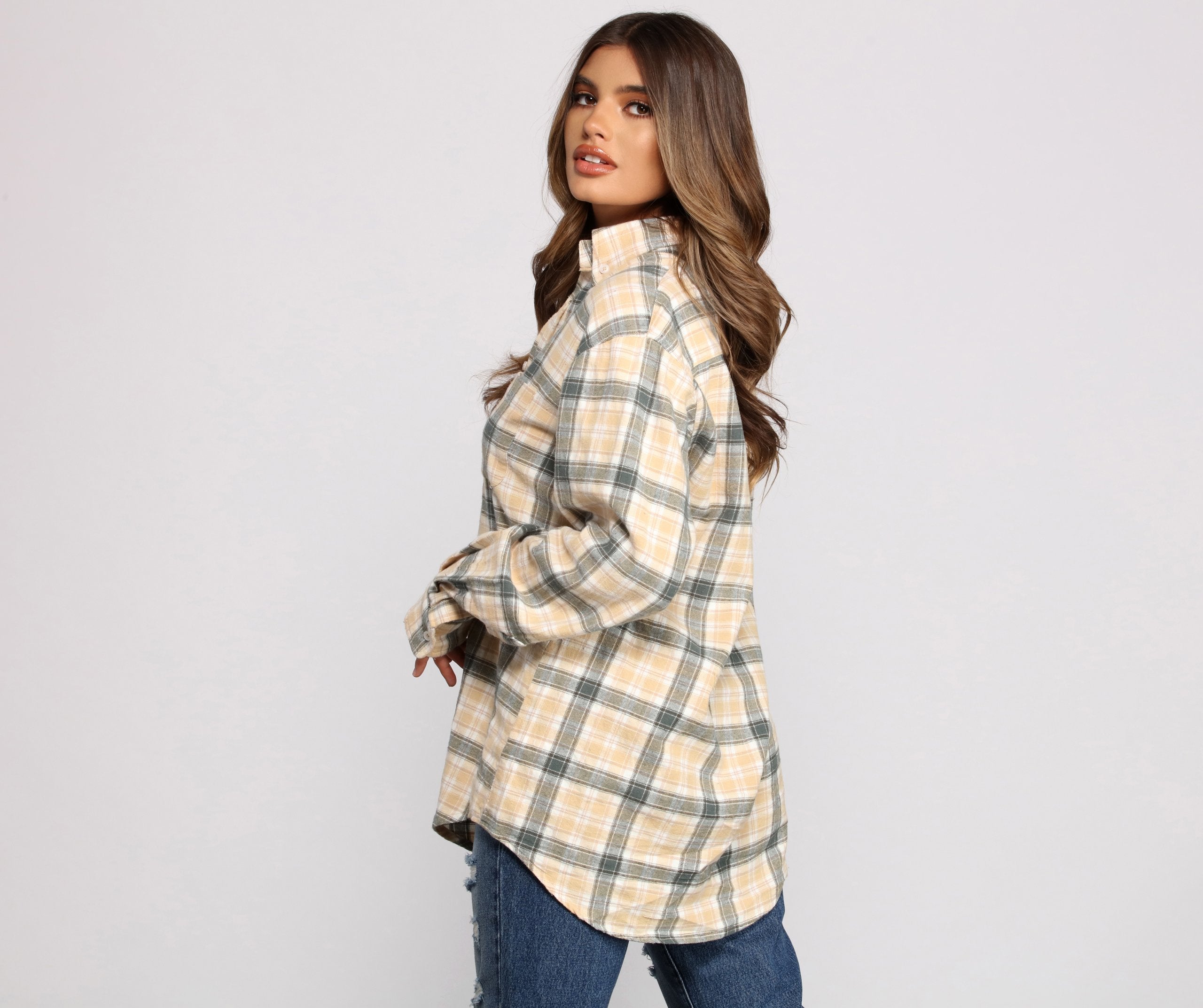 Effortlessly Edgy Mood Button-Up Flannel Tunic - Lady Occasions