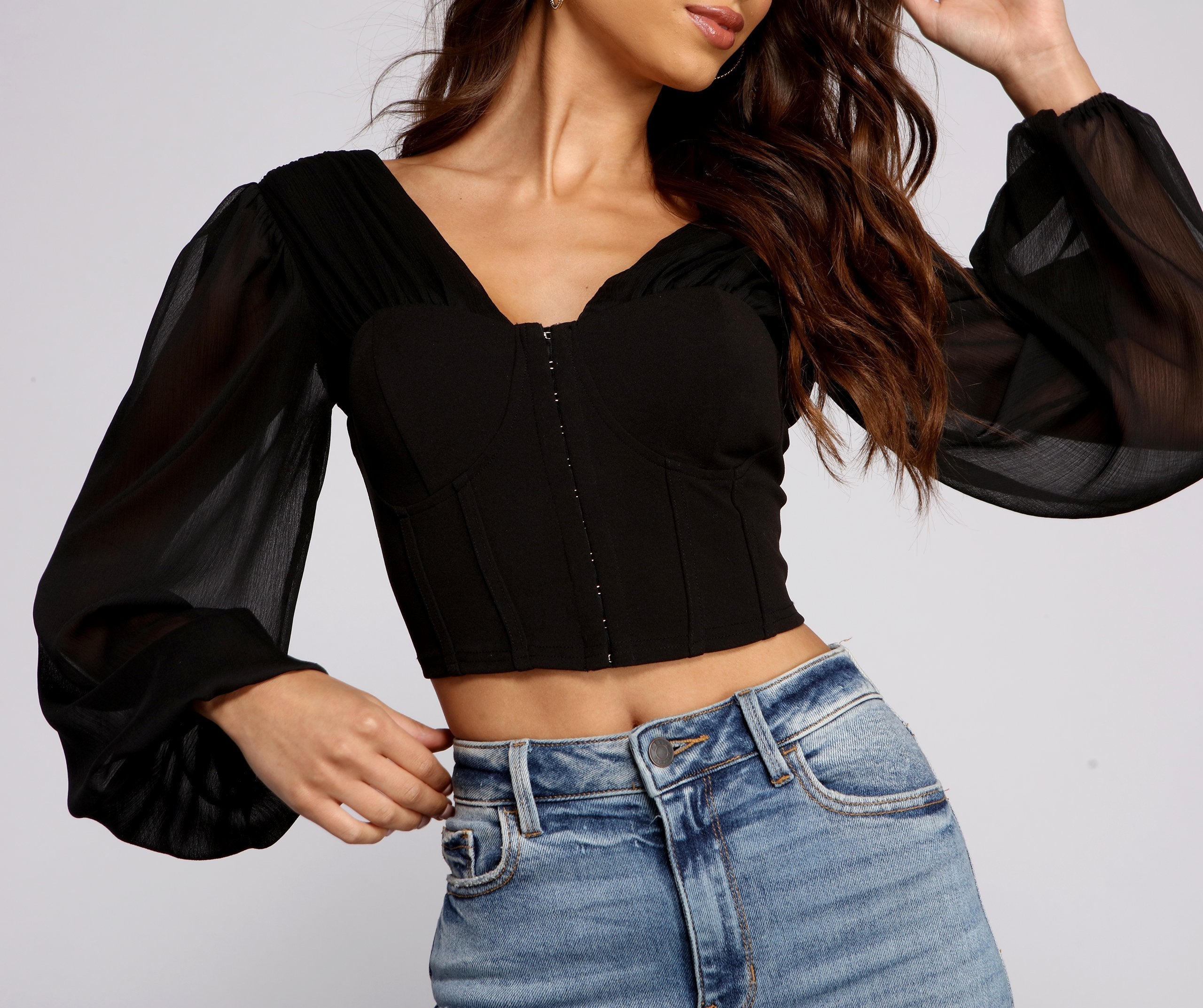 Chic Babe Long Sleeve Corset Blouse - Lady Occasions