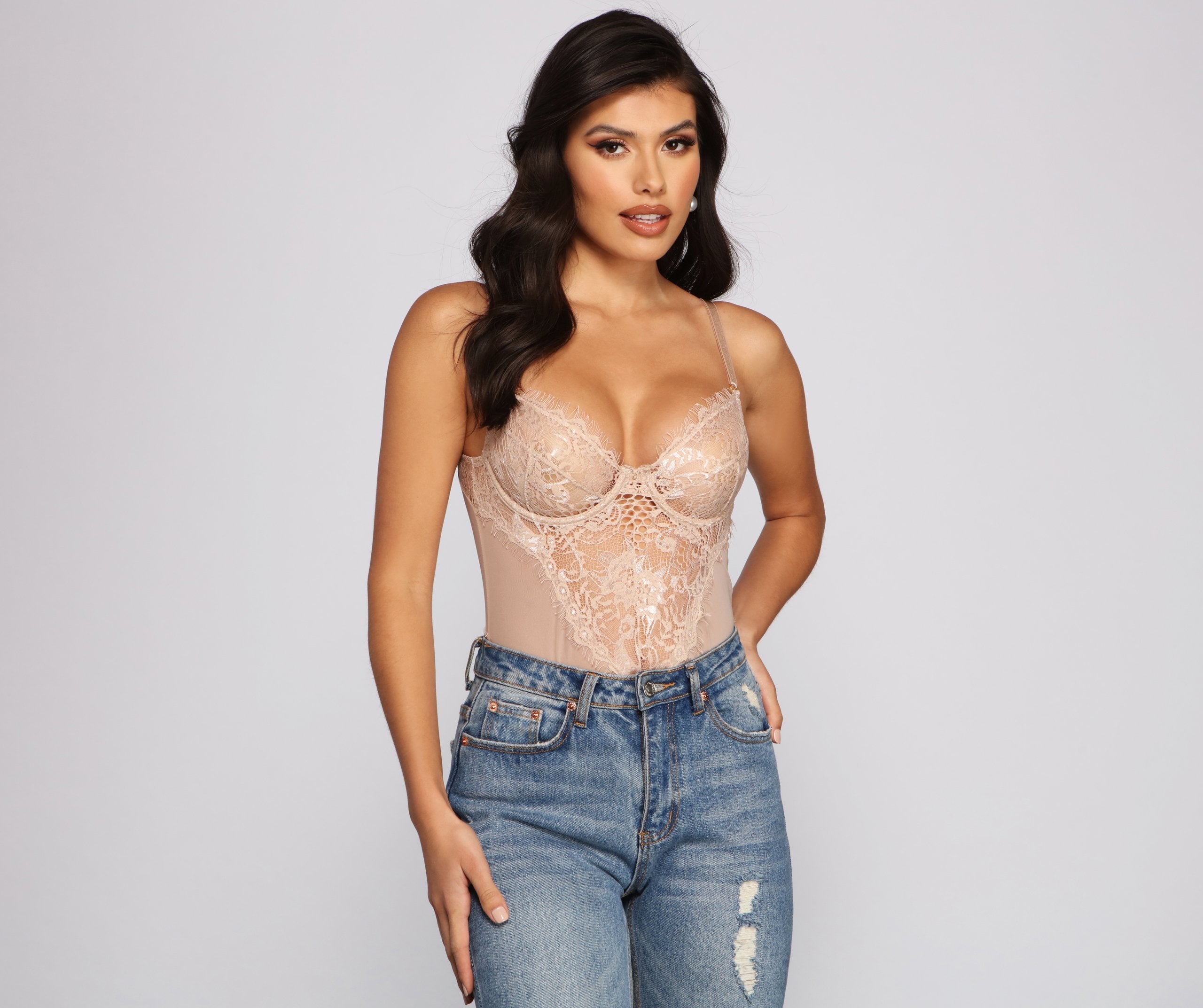 Sultry-Chic Eyelash Lace Bustier Bodysuit - Lady Occasions