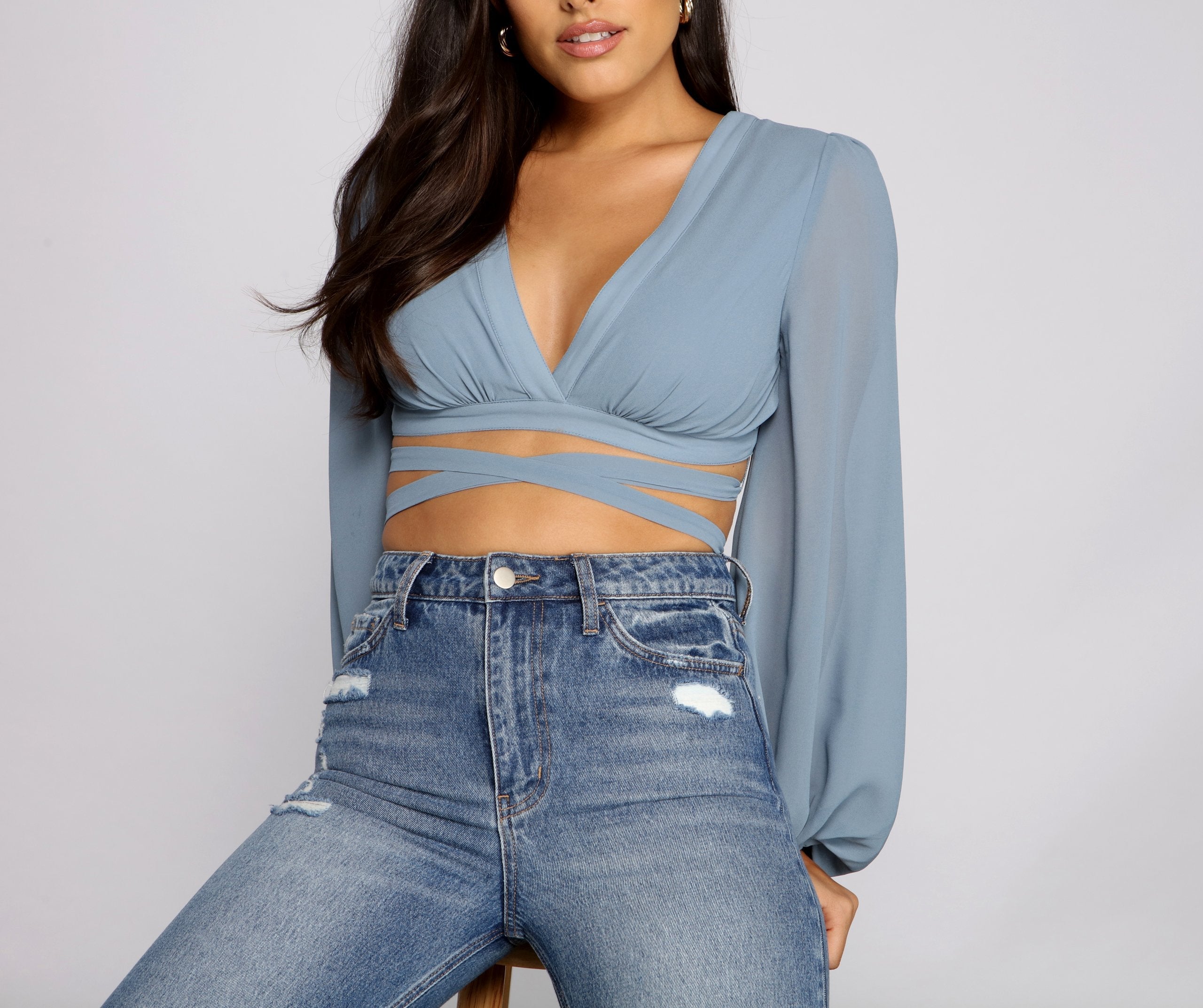 Stunning Strappy Chiffon Crop Top - Lady Occasions