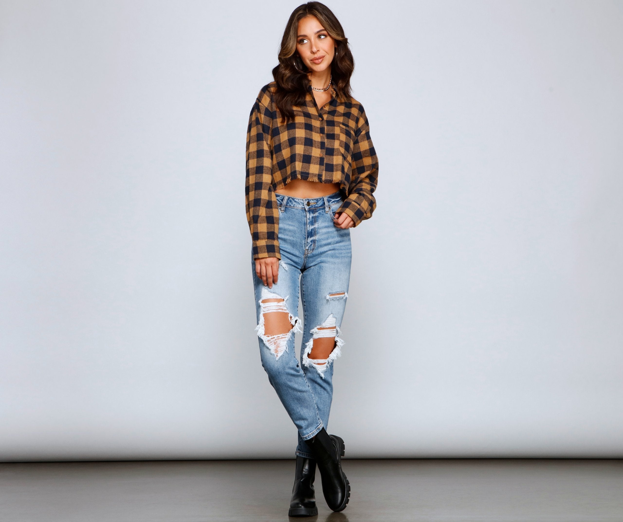 Plaid Mood Button Up Flannel Top - Lady Occasions