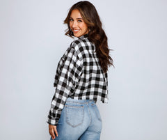 Plaid Mood Button Up Flannel Top - Lady Occasions