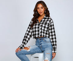 Plaid Mood Button Up Flannel Top - Lady Occasions