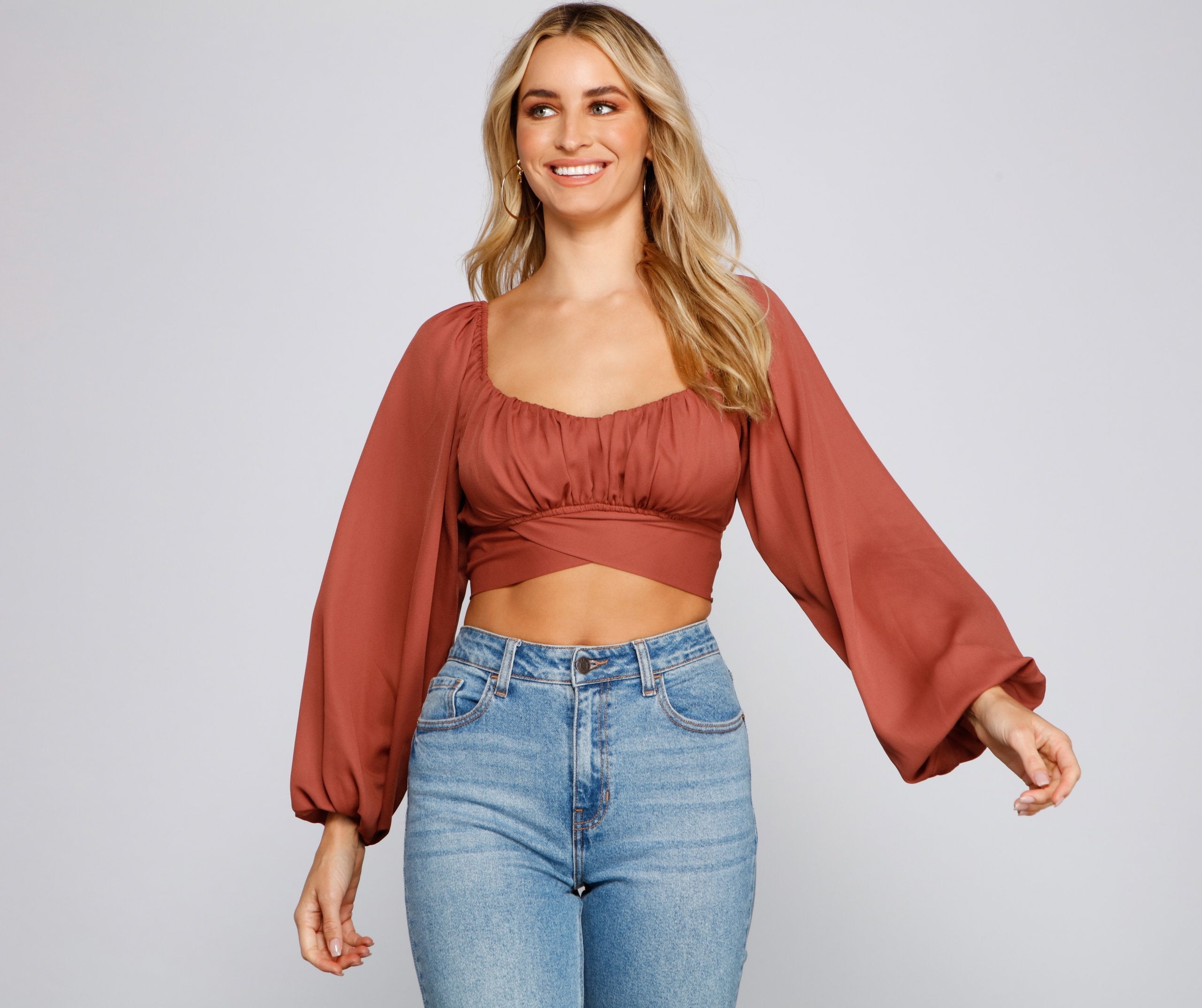 Cinched And Chic Chiffon Crop Top - Lady Occasions