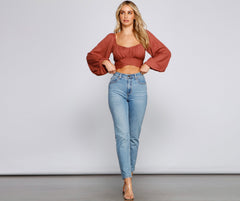 Cinched And Chic Chiffon Crop Top - Lady Occasions