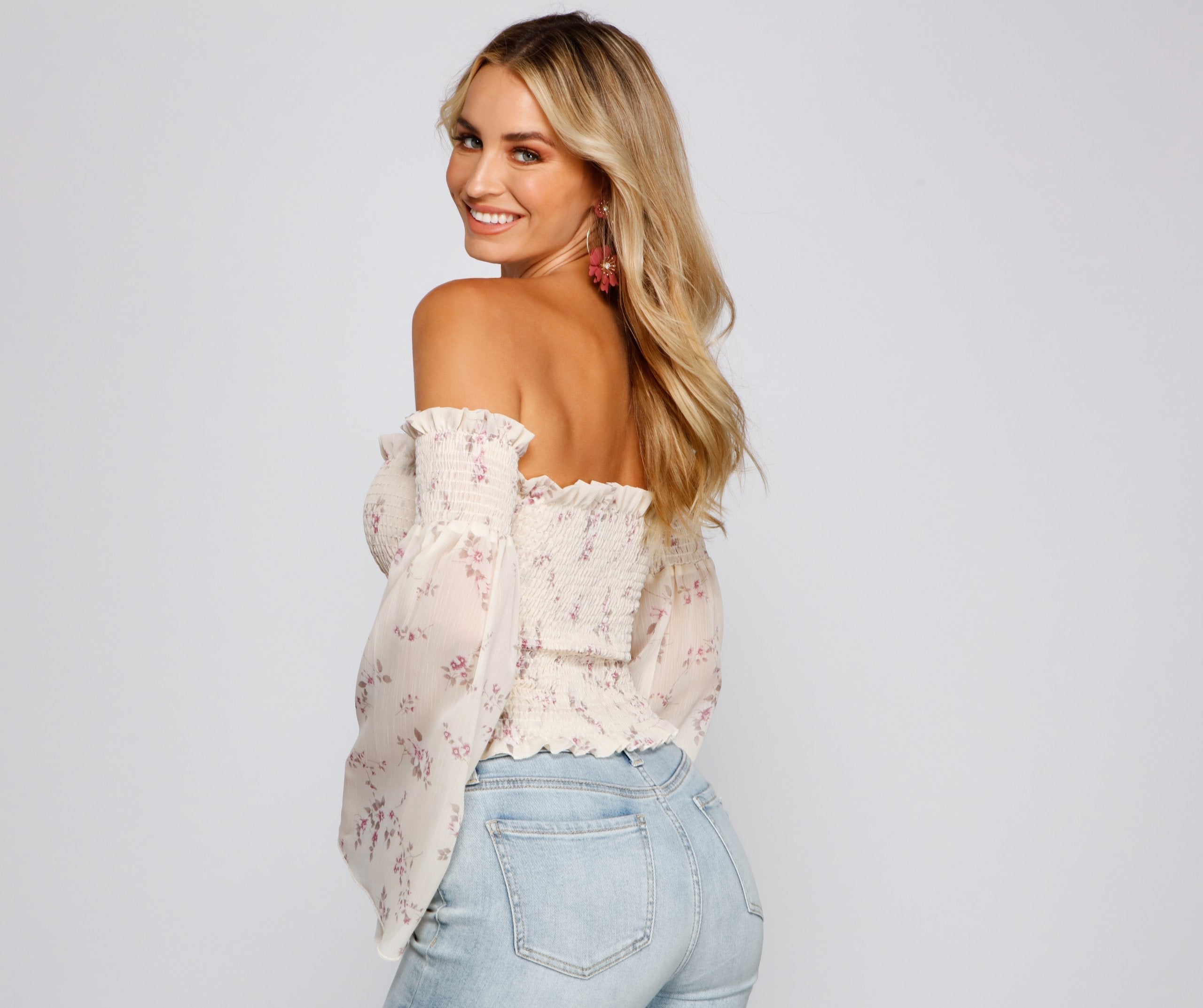 Radar On Florals Smocked Crop Top - Lady Occasions