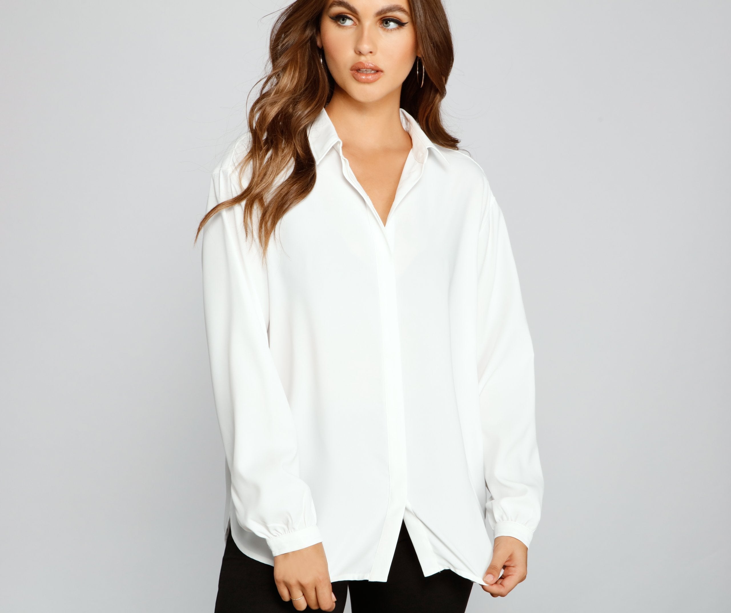 Office Chic Collared Button Up Blouse - Lady Occasions