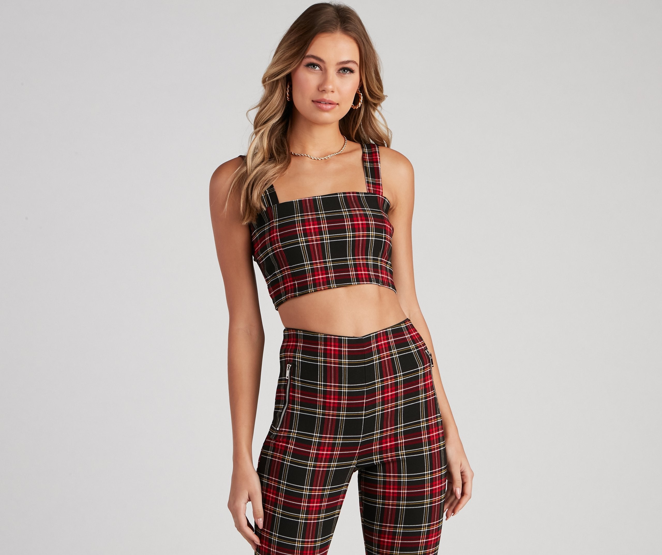 Perfect In Plaid Crop Tank - Lady Occasions
