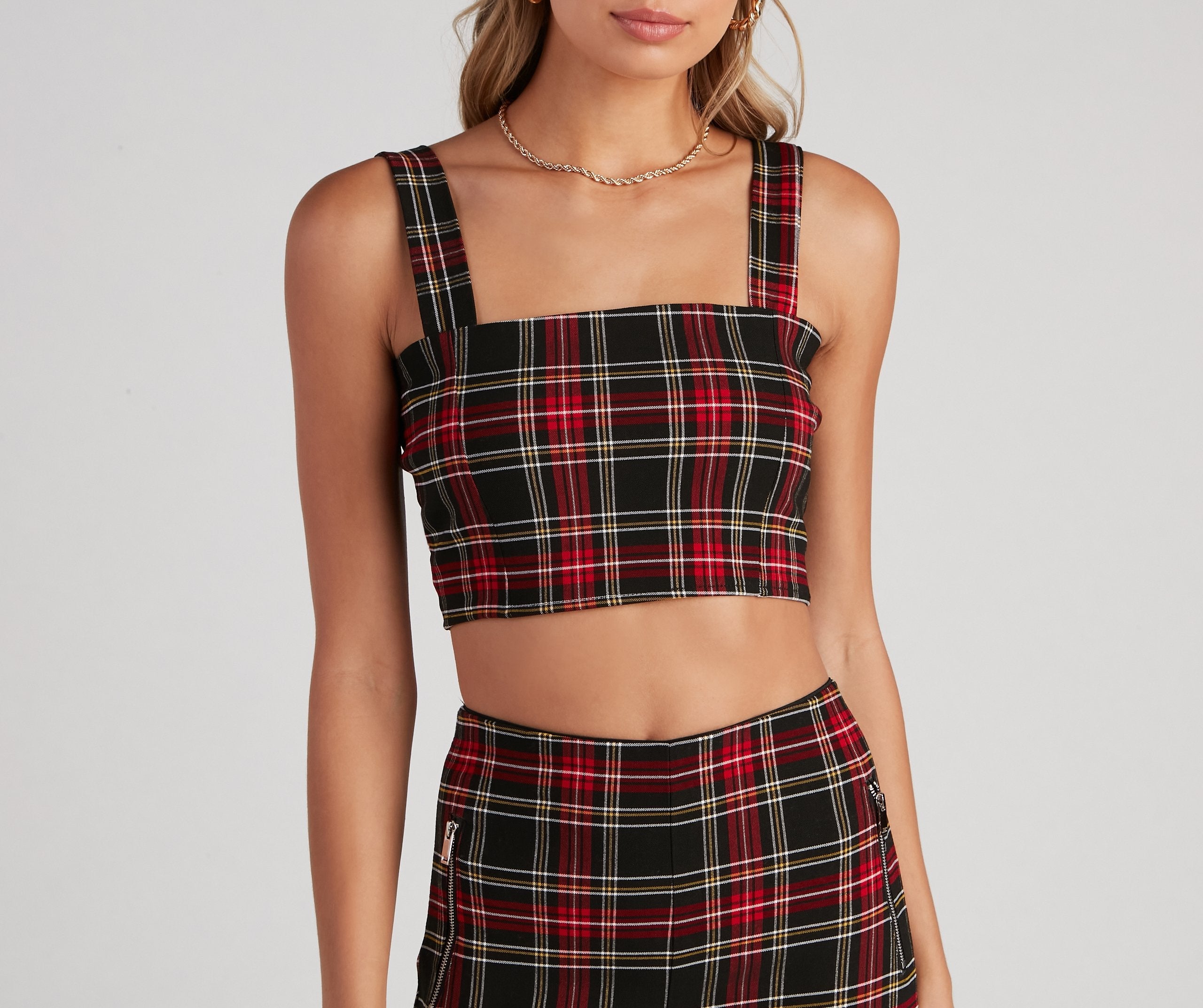 Perfect In Plaid Crop Tank - Lady Occasions