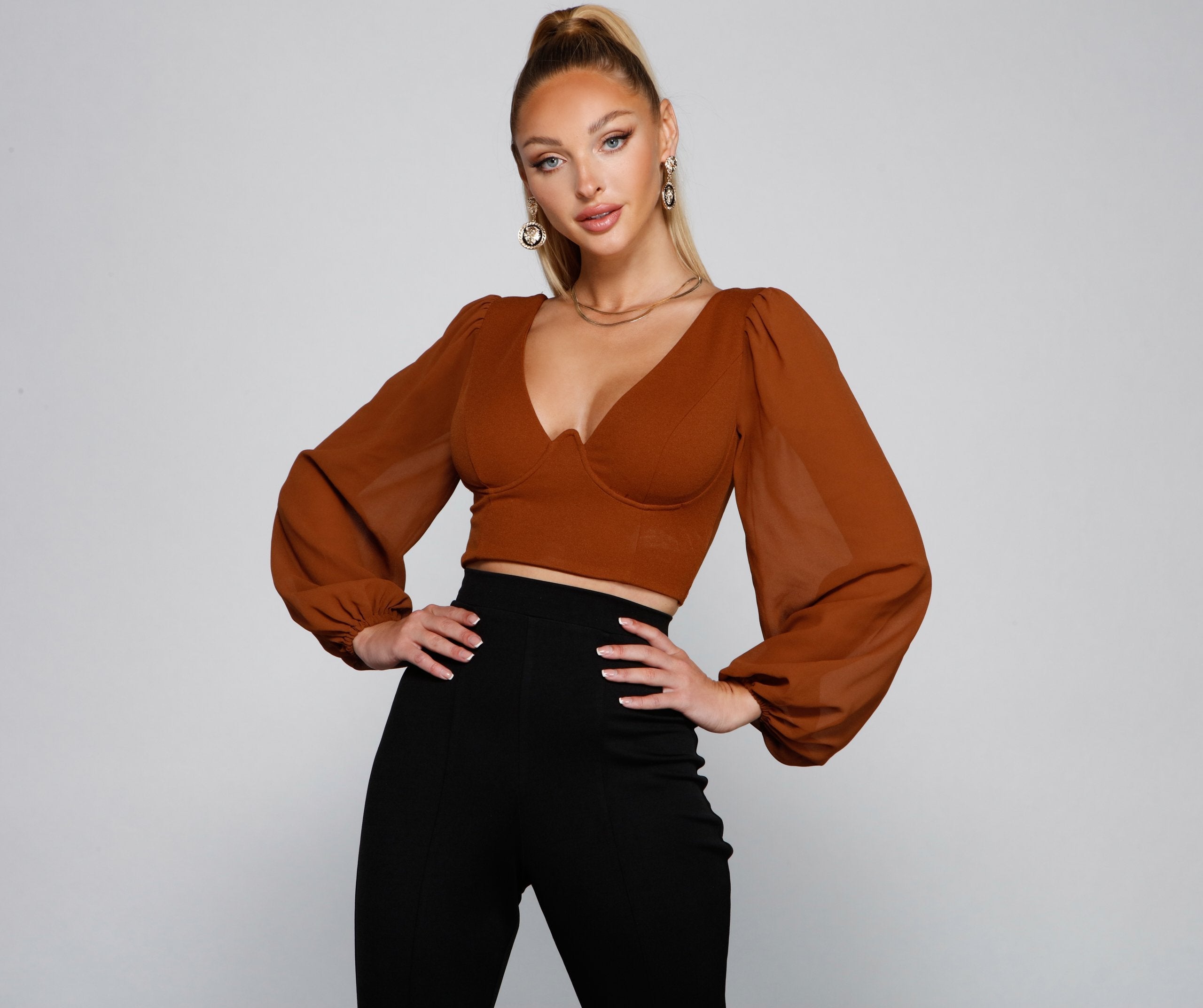 Chic Look Chiffon Sleeve Crop Top - Lady Occasions