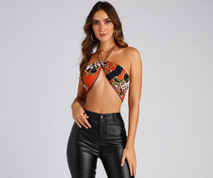 Bold Beauty Scroll Print Halter Top - Lady Occasions