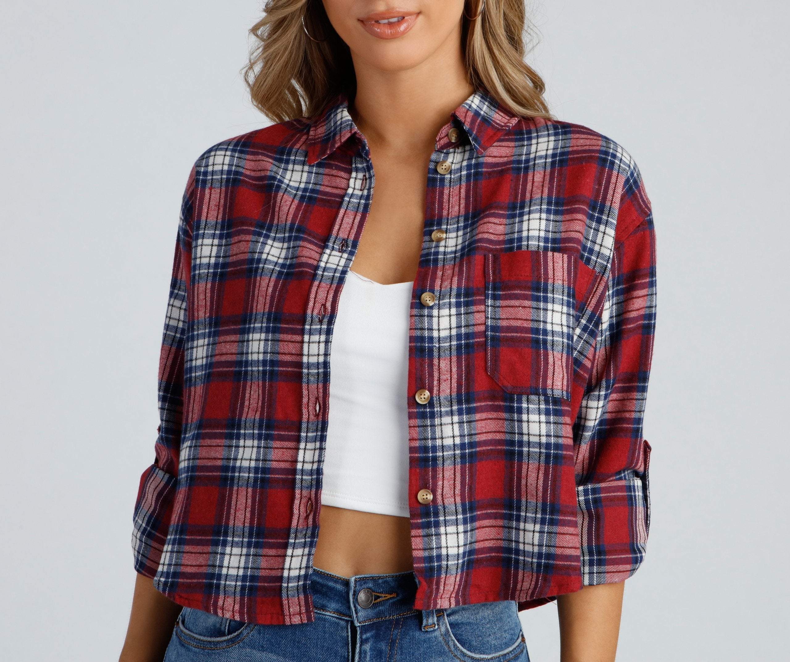 Taking Knit Easy Plaid Flannel Top - Lady Occasions