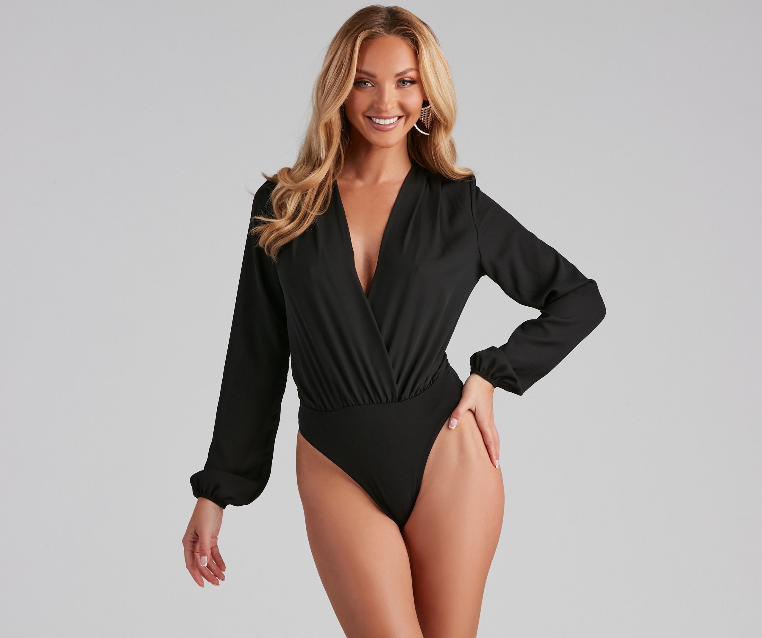 Stylish Allure Surplice Plunge Neck Bodysuit - Lady Occasions