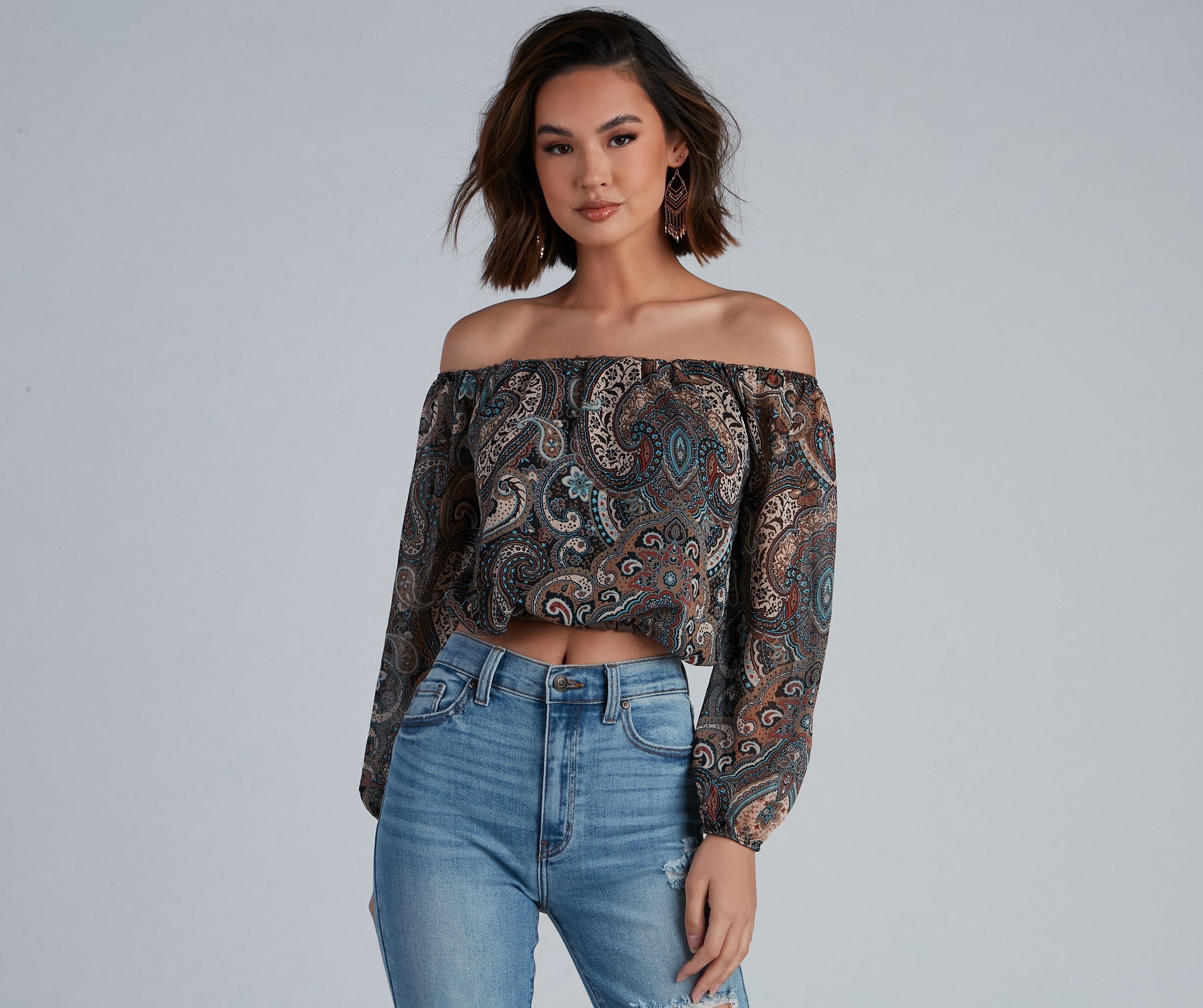 Cute In Paisley Off-The-Shoulder Blouse - Lady Occasions