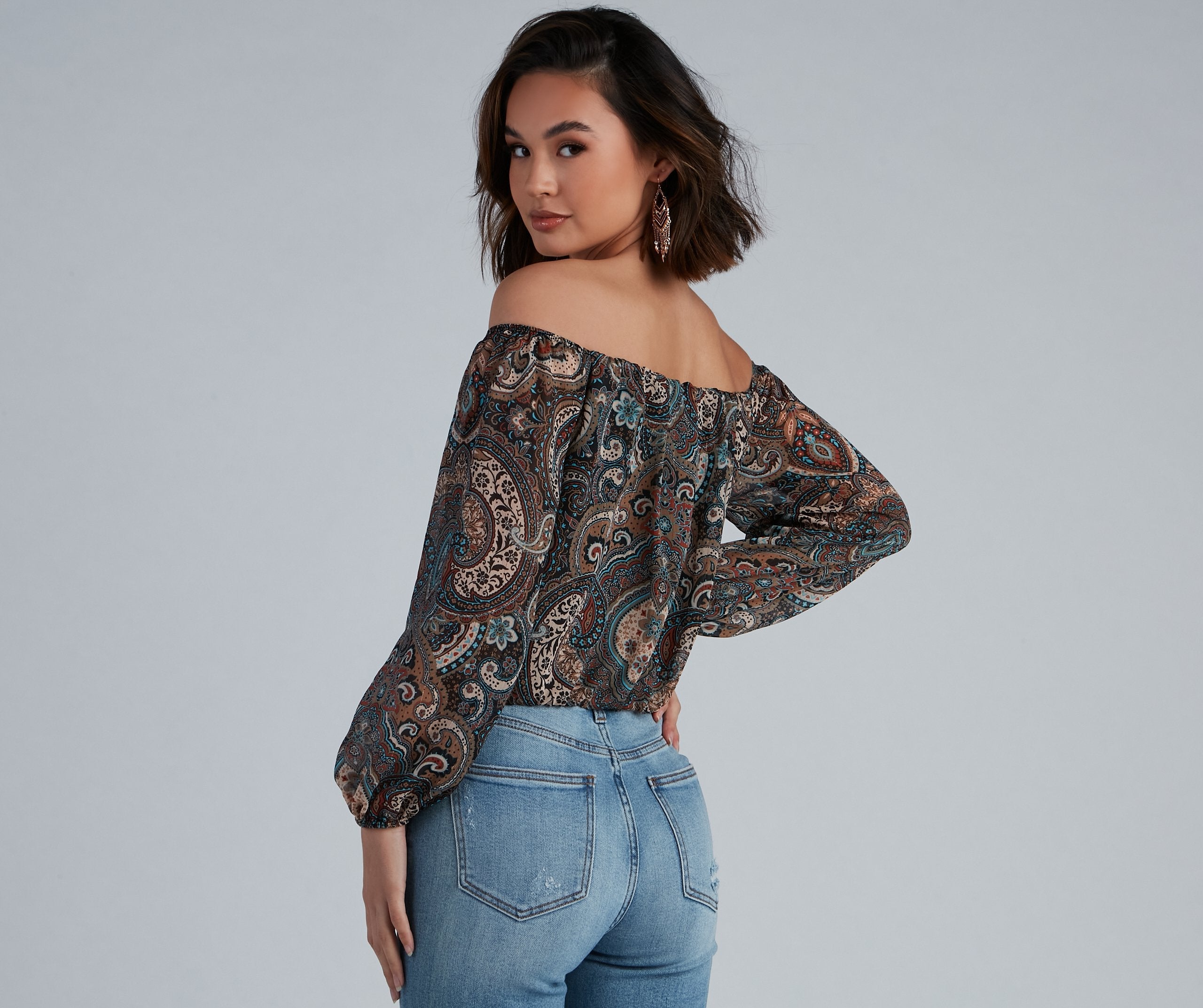 Cute In Paisley Off-The-Shoulder Blouse - Lady Occasions