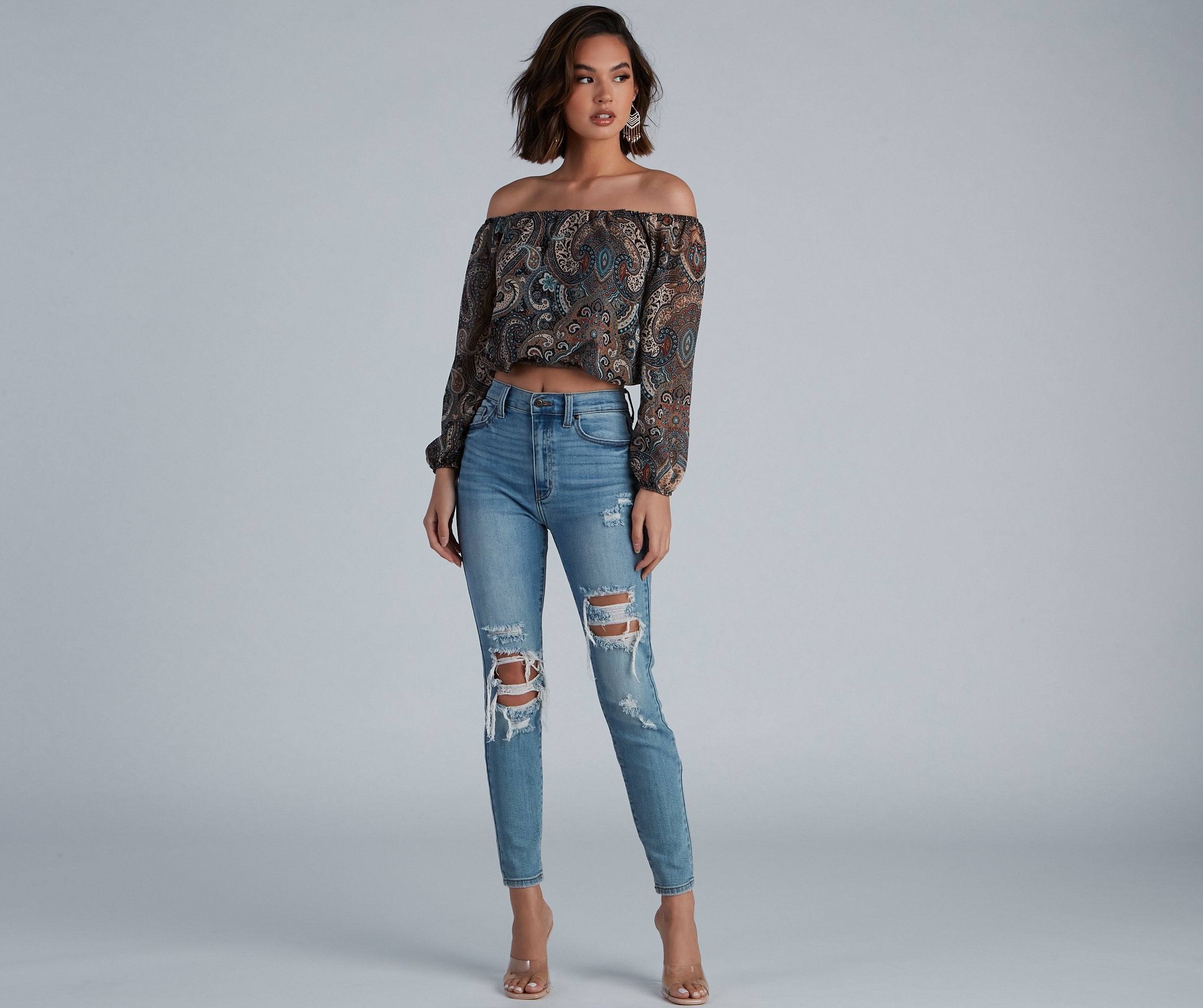 Cute In Paisley Off-The-Shoulder Blouse - Lady Occasions