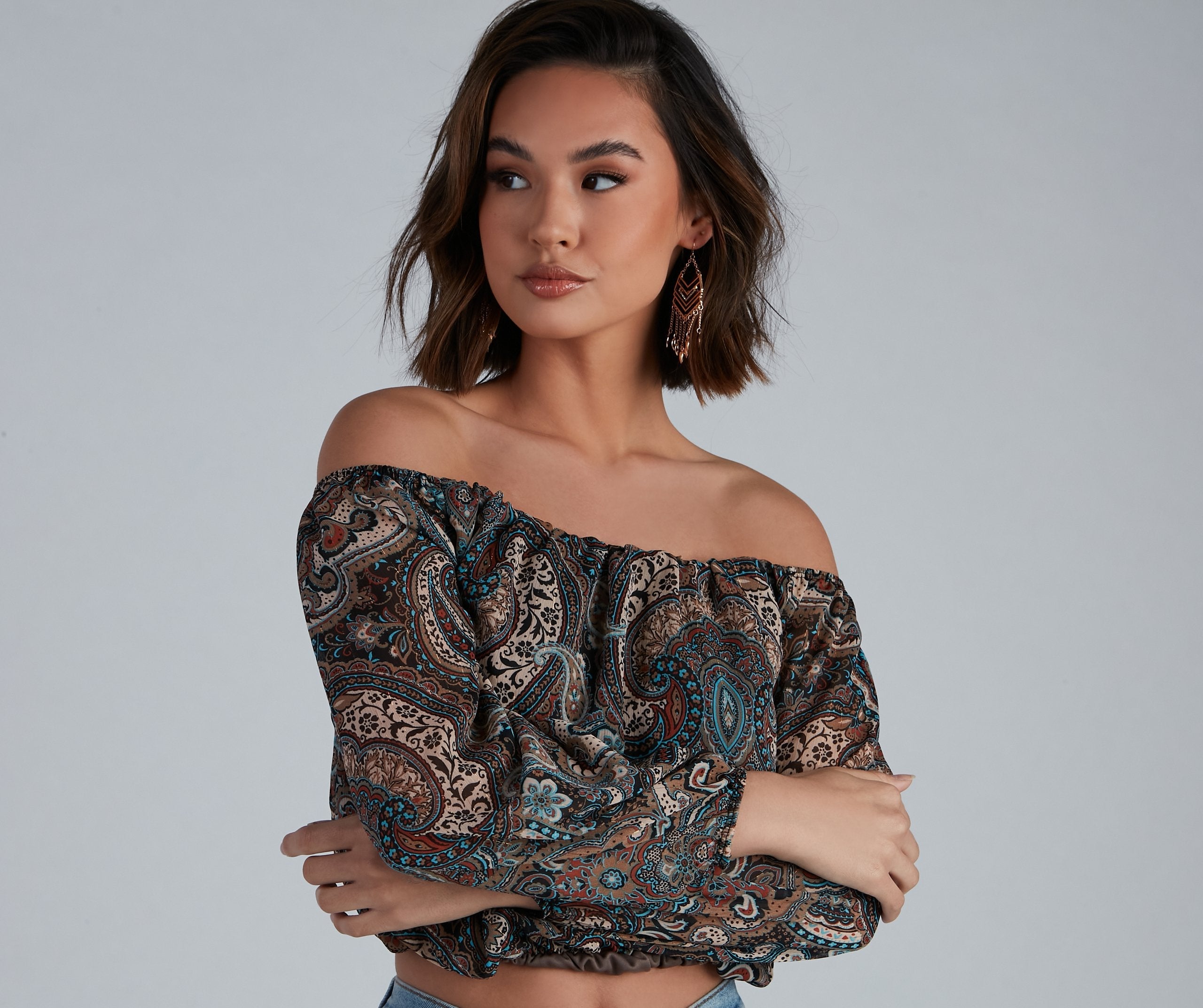 Cute In Paisley Off-The-Shoulder Blouse - Lady Occasions