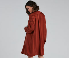 Weekend Chic Satin Button-Front Tunic - Lady Occasions