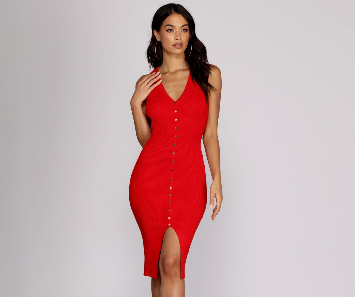 It's A Snap Ribbed Dress - Lady Occasions
