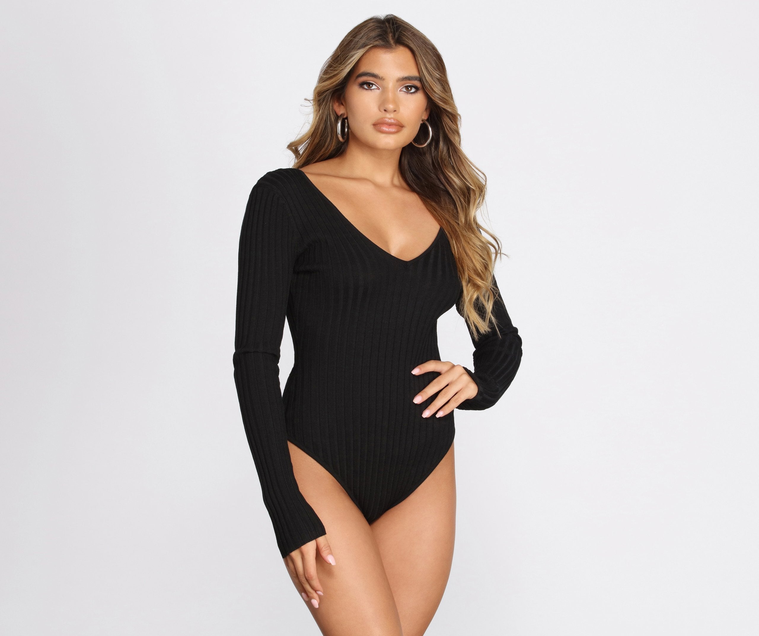 Basic Babe Sweater Bodysuit - Lady Occasions