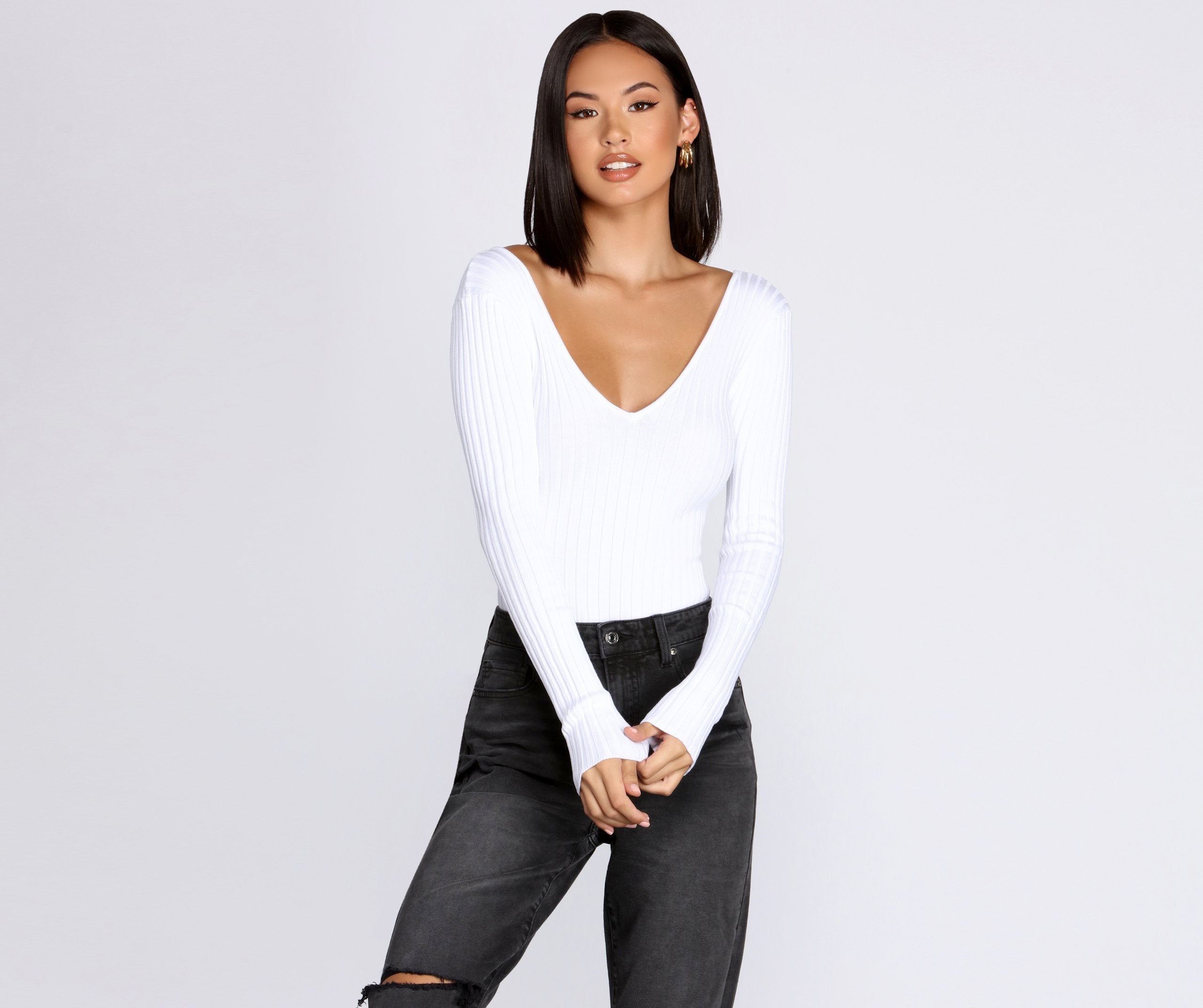 Basic Babe Sweater Bodysuit - Lady Occasions