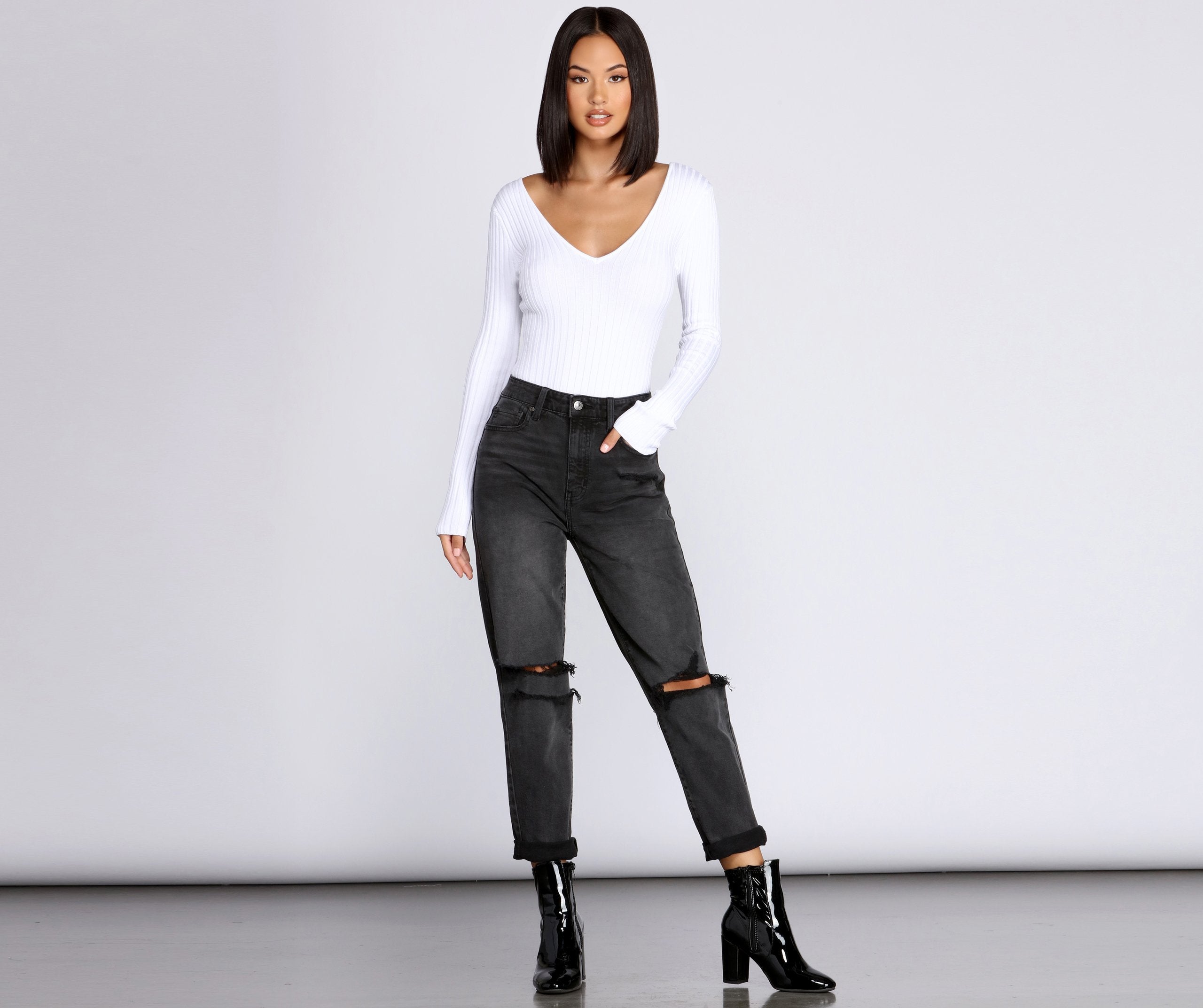 Basic Babe Sweater Bodysuit - Lady Occasions