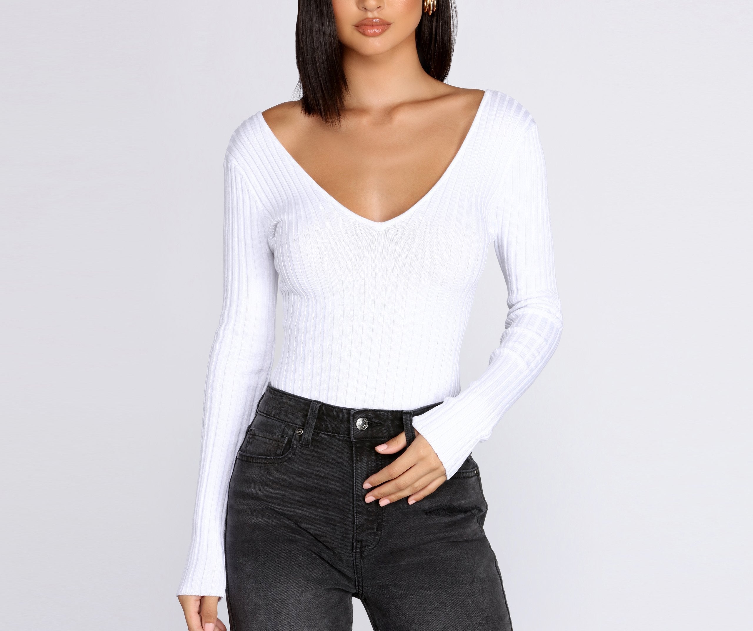 Basic Babe Sweater Bodysuit - Lady Occasions