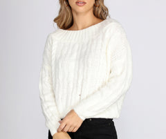 Wide Neck Cable Knit Sweater - Lady Occasions