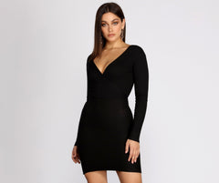 Long Sleeve Ribbed Mini Dress - Lady Occasions